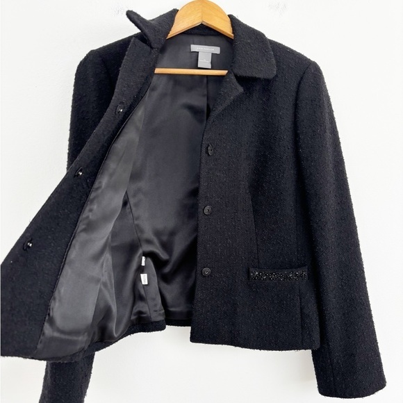 Ann Taylor Black Embellished Wool Blend Tweed  Button Down Blazer Size 10 - Picture 9 of 15